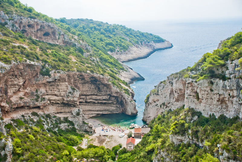 stiniva beach on the island of Vis aerial view
